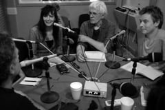 French artists recording a discussion at Campus FM